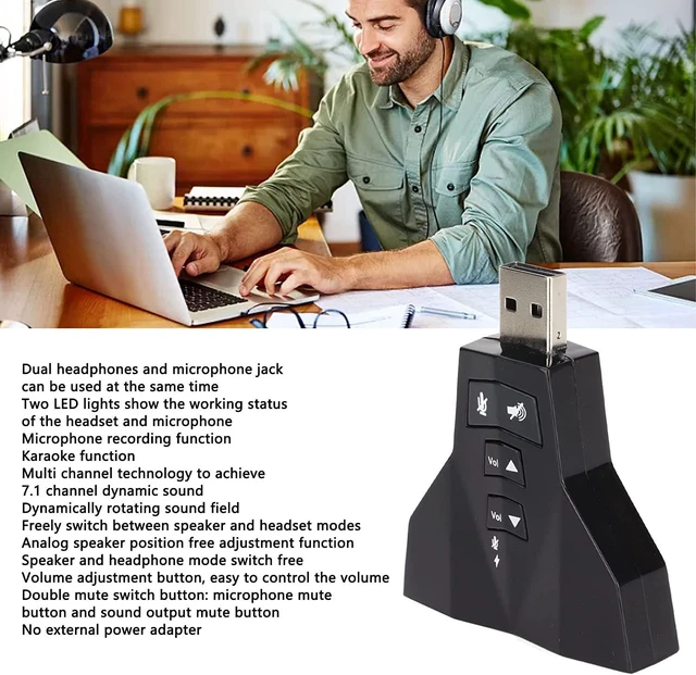 Alt view image 4 of 7 - USB Sound Card, USB Audio Adapter, Audio External Stereo Sound Card, Virtual 7.1 Channel External Stereo Sound Adapter for PS4 Laptop Computer Headphone