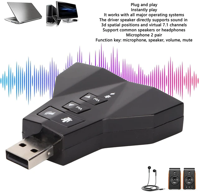 Alt view image 3 of 7 - USB Sound Card, USB Audio Adapter, Audio External Stereo Sound Card, Virtual 7.1 Channel External Stereo Sound Adapter for PS4 Laptop Computer Headphone
