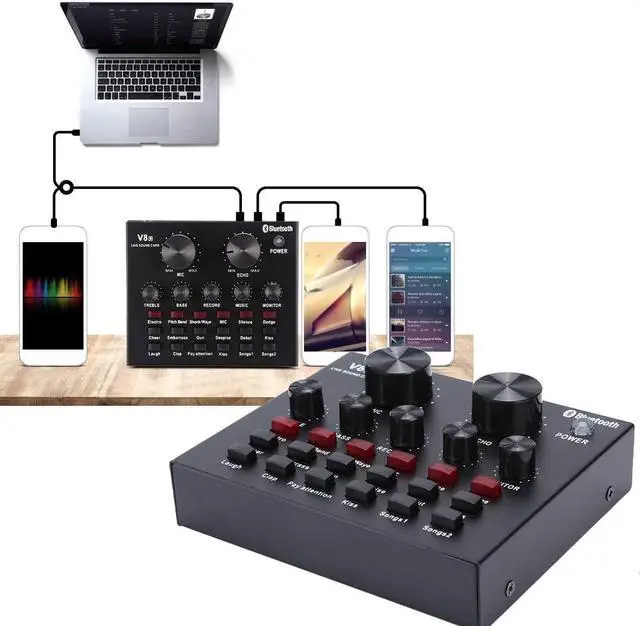 Alt view image 6 of 7 - V8S Sound Card, Live Sound Card, Mobile Phone USB Host Multifunction Computer Karaoke Live Broadcast Sound Card, for Live Recording Home KTV Voice Chat, Durable and Resistant