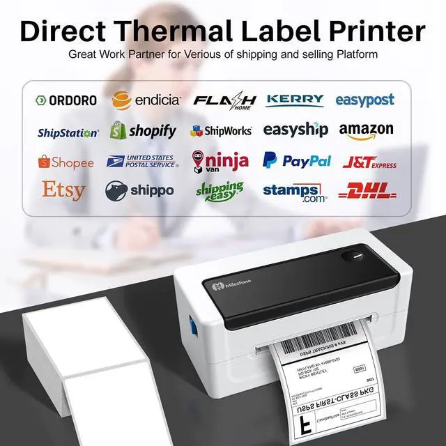 Alt view image 6 of 7 - Milestone Shipping Label Printer ,4x6 Desktop Thermal Label Printer for Shipping Packages Small Business, Compatible with USPS,FedEx,Etsy, Shopify,Ebay,, Compatible Windows and Mac (White)