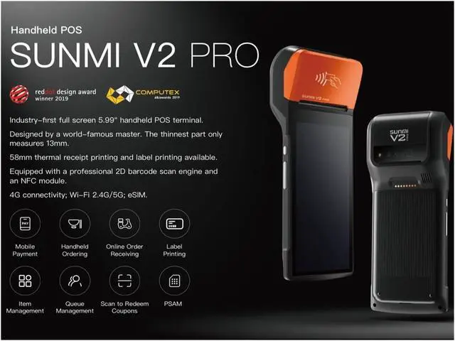 Alt view image 3 of 5 - 4G V2 Pro Mobile Handheld POS System with Thermal Printer Wireless WiFi PDA Distribution Label Receipt Printer(Charge Base)