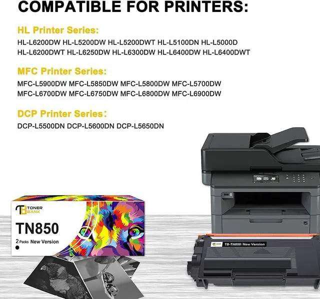 Alt view image 2 of 7 - Toner Bank Compatible TN850 Toner: Cartridge Replacement for Brother TN850 TN820 TN 850 TN-850 TN-820 HL-L6200DW MFC-L5850DW MFC-L5700DW HL-L5200DW MFC-L5900DW High Yield Printer New Version 2-Pack