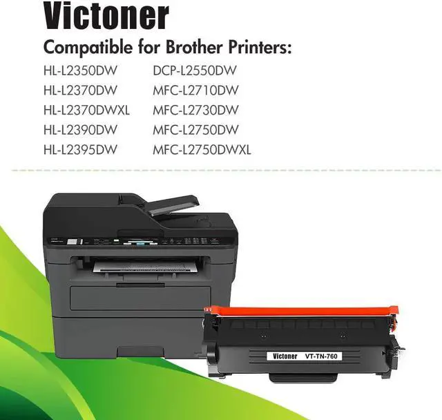 Alt view image 2 of 6 - VICTONER Compatible Toner Cartridge Replacement for Brother TN760 TN-760 TN 760 TN-730 TN730 for HL-L2395DW HL-L2350DW HL-L2390DW L2370DW MFC-L2750DW L2710DW DCP-L2550DW Printer (Black, 2 Pack)