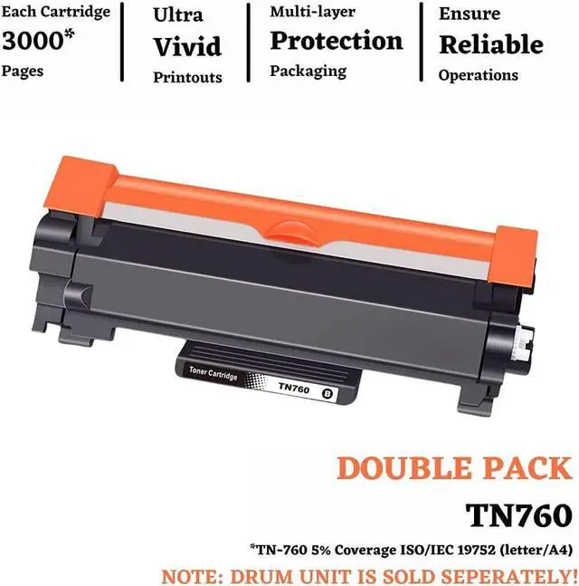 Alt view image 2 of 7 - TONERNEEDS Compatible Brother TN760 Cartridge  Toner Replacement for TN760 TN-760 TN730 to Use with HL-L2350DW HL-L2395DW HL-L2390DW HL-L2370DW MFC-L2750DW MFC-L2710DW DCP-L2550DW (Black,2 Pack)