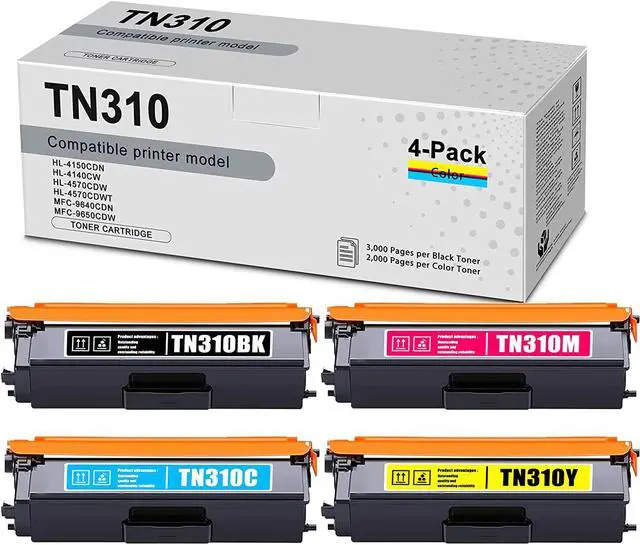 Main image of 4 Pack 1BK+1C+1M+1Y TN310 TN-310 Compatible Toner Cartridge Replacement for Brother MFC-9640CDN 9650CDW 9970CDW Printer Ink Cartridge.