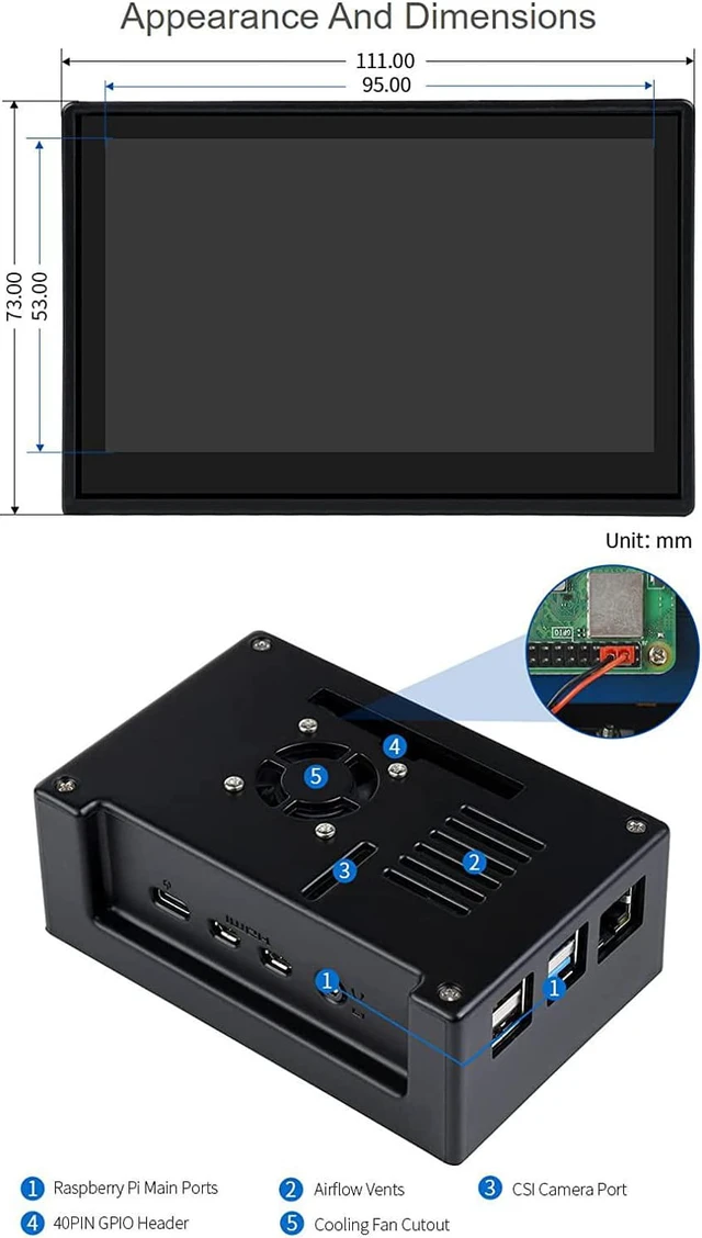 Alt view image 7 of 7 - Waveshare 4.3inch Capacitive Touch Display Compatible with Raspberry Pi 4B Comes with Protection Case 800×480 Resolution IPS Wide Angle MIPI DSI Interface