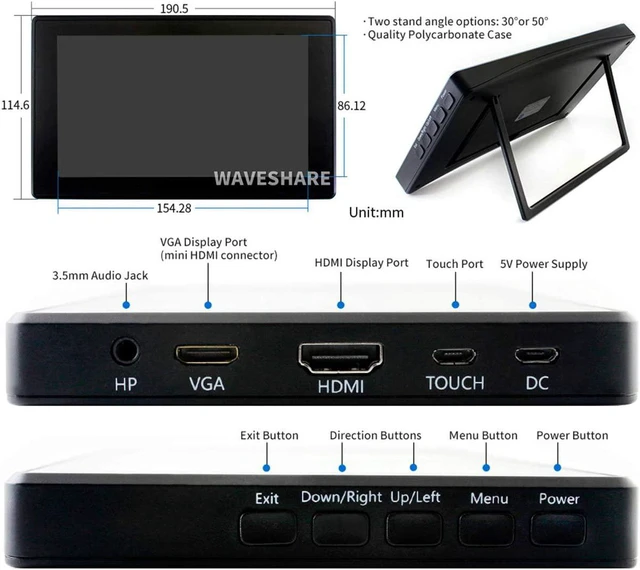 Alt view image 7 of 7 - 7inch HDMI LCD (H) (with case) Capacitive Touch Screen 1024x600 IPS Display Monitor Compatible with Raspberry Pi 5/4B/3B+/3B/Pi Zero W/Zero 2W/Pico/Pico W/Pico 2/Pico 2WJetson Nano/Win10/8/7