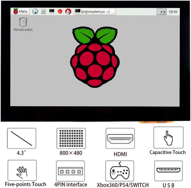 Alt view image 2 of 7 - 4.3inch HDMI LCD (B) 4.3" 800x480 Touch Screen LCD Capacitive Display IPS Monitor for Raspberry Pi 4B/3B+/3B/2B/A+/Zero/Zero W/WH,Jetson Nano,PC Windows 10/8.1/8/7,BB Black, Banana Pi