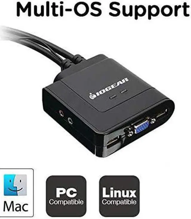 Alt view image 4 of 7 - IOGEAR 2-Port USB VGA Cabled KVM Switch - 2048 x 1536 - 2.1 Stereo Audio w/Mic - Plug n Play - Remote Push Button Switching - Compatible w/PC MAC and SUN - GCS72U