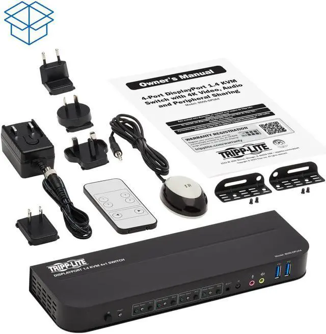 Alt view image 7 of 7 - Tripp Lite 4 Port DisplayPort USB KVM Switch, Quad Port DP USB KVM Switch, 4K 60 Hz, HDR, HDCP 2.2, DP 1.4, USB 3.0 Cables, Black (B005-DPUA4)