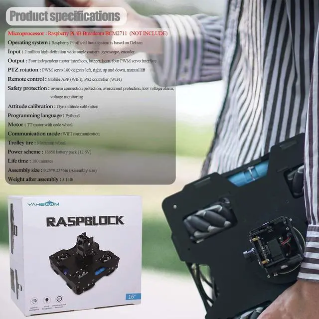 Alt view image 2 of 7 - Yahboom Raspberry Pi Robot Pi 4B Kit Mecanum Wheel 3-DOF Camera Python Robotic Car for Adults AI Object Recognitn Tracking (Raspblock Without Pi)
