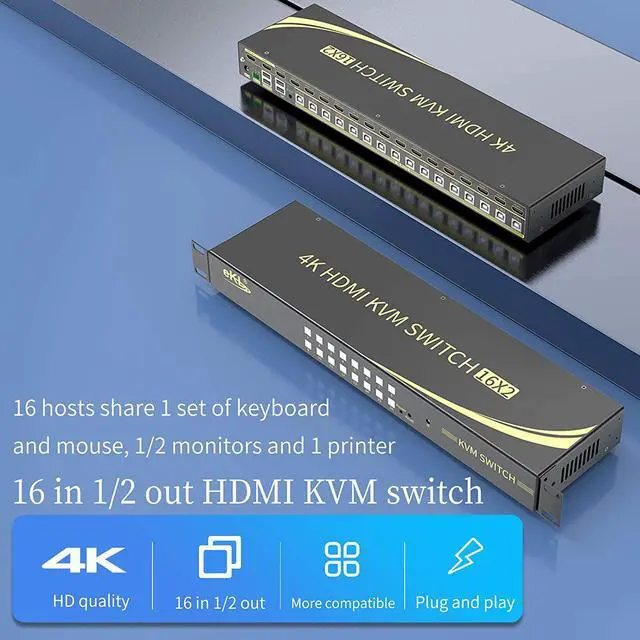 Alt view image 2 of 7 - eKL 16 Port HDMI KVM Switch Supports Hotkeys Switching up to 4K@60Hz 4:4:4 16 PCs Laptops Sharing with One Set of Keyboard and Mouse