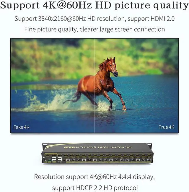 Alt view image 4 of 7 - eKL 16 Port HDMI KVM Switch Supports Hotkeys Switching up to 4K@60Hz 4:4:4 16 PCs Laptops Sharing with One Set of Keyboard and Mouse