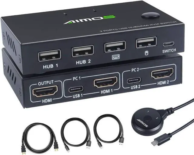 Main image of HDMI KVM Switch, 2 Port KVM Switcher 4K@30HZ, For Share 2 Computers with one Keyboard Mouse and one HD Monitor