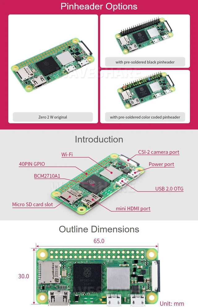 Alt view image 3 of 7 - Waveshare Package C Compatible with Raspberry Pi Zero 2 W Bundle with Pi Zero V1.3 Camera Power Supply 5V/3A Micro Card 16GB Card Reader and So On (8 Items)