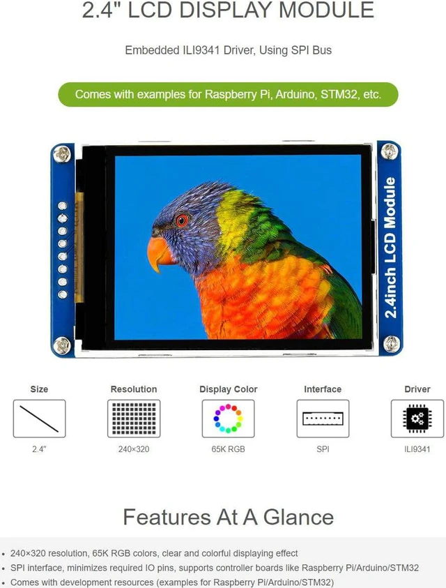 Alt view image 3 of 7 - Waveshare 2.4inch LCD Compatible with Raspberry Pi 4B/ 3B+/ 3A+/ 3B/ 2B/ 1B+/ 1A+/ Zero 2 W/Zero W/Zero