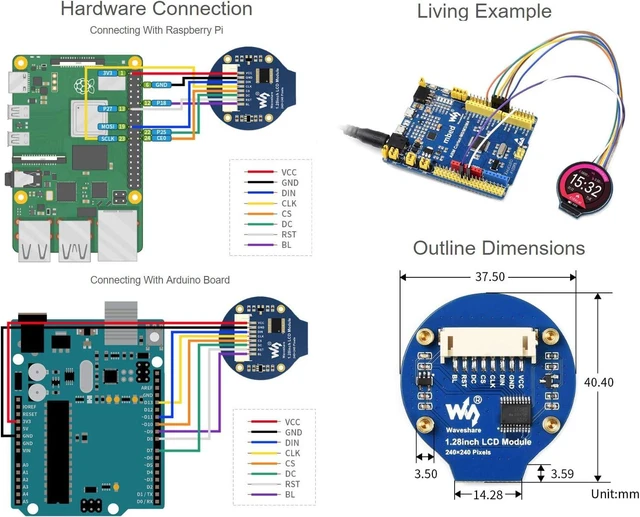 Alt view image 5 of 5 - waveshare 2PCS 1.28inch Round LCD Display Module 65K RGB Colors 240×240 with SPI Interface Embedded GC9A01 Driver, Compatible with Raspberry Pi 5/4B/3B/Zero/Zero W/Zero 2W/Pico/Pico W/Pico WH
