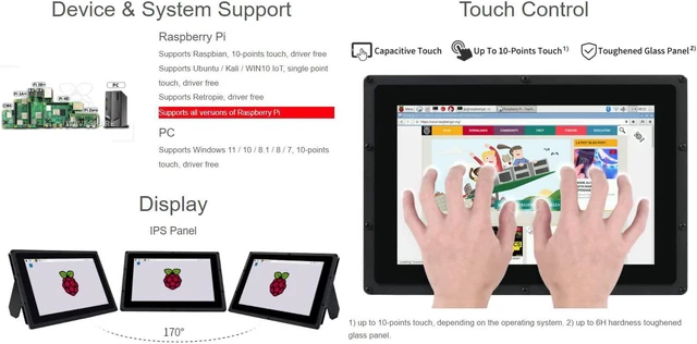 Alt view image 3 of 6 - Waveshare 10.1inch HDMI LCD(B) (with case) IPS Touchscreen 1280X800 Capacitive Display Supports Raspberry Pi 3 B/2 B/B+/A+ Banana Pi/Pro BeagleBone Black Supports Multi Systems