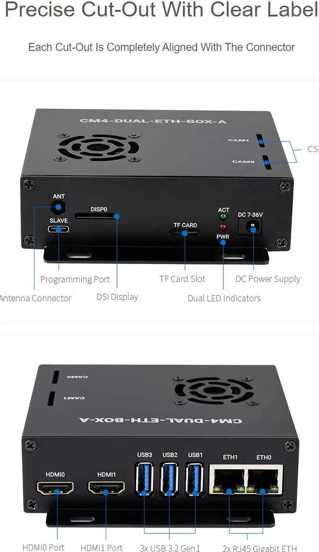 Alt view image 5 of 7 - Waveshare Dual Giga-bit Ethernet Mini-Computer Based On Raspberry Pi Compute Module 4 (NOT Included) Metal Case with Cooling Fan