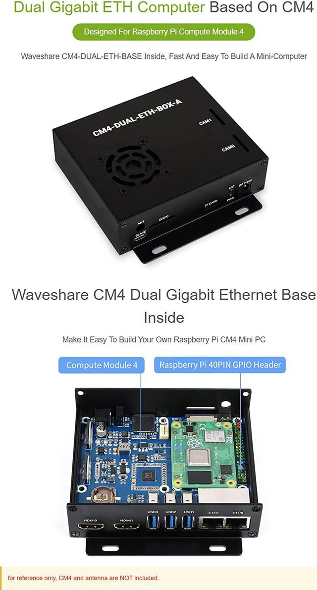 Alt view image 3 of 7 - Waveshare Dual Giga-bit Ethernet Mini-Computer Based On Raspberry Pi Compute Module 4 (NOT Included) Metal Case with Cooling Fan