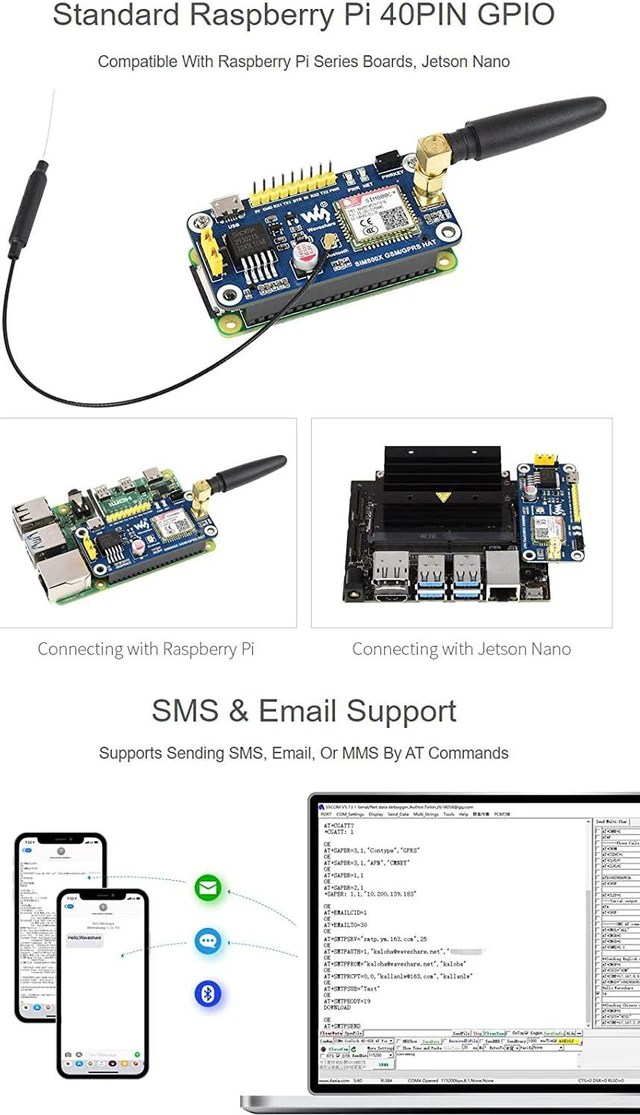 Alt view image 6 of 7 - Waveshare SIM800C GSM/GPRS HAT Compatible with RRaspberry Pi 5/4B/3B/Zero/Zero W/Zero 2W/Pico/Pico W/Pico WH/Jetson Nano 2G Communication Data Transmission