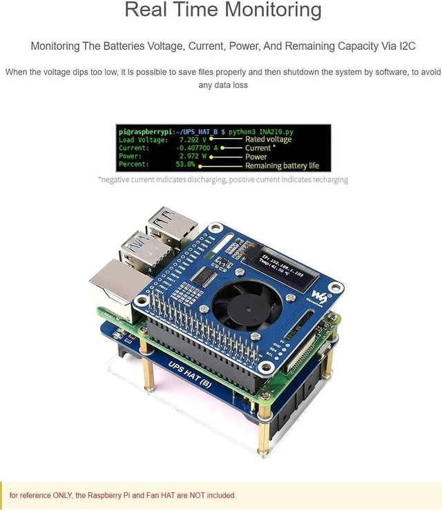 Alt view image 4 of 6 - Waveshare UPS HAT (B) for Raspberry Pi 5V Uninterruptible Power Supply 5A High Current with Pogo Pins Connector