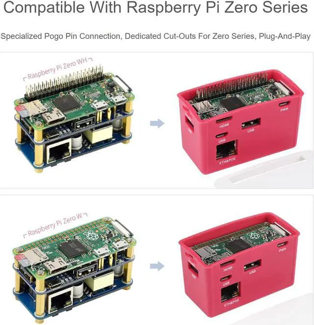 Alt view image 2 of 6 - waveshare PoE Ethernet USB HUB HAT with Box ABX Case for Raspberry Pi Zero/Zero W/2 W/Zero WH/2 WH, with 1 RJ45 10/100M Ethernet Port, 3 USB Ports Compatible with USB2.0/1.1,802.3af-Compliant