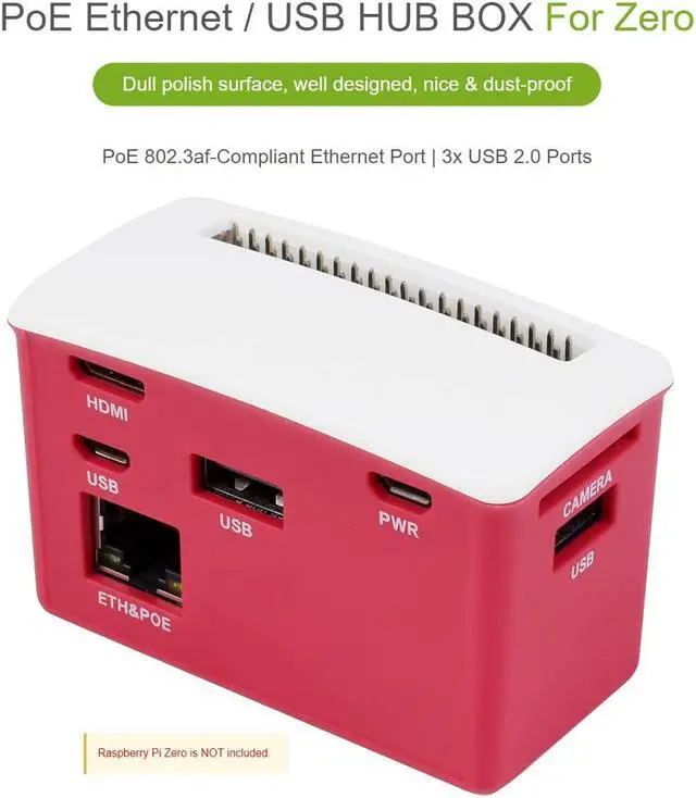 Main image of waveshare PoE Ethernet USB HUB HAT with Box ABX Case for Raspberry Pi Zero/Zero W/2 W/Zero WH/2 WH, with 1 RJ45 10/100M Ethernet Port, 3 USB Ports Compatible with USB2.0/1.1,802.3af-Compliant