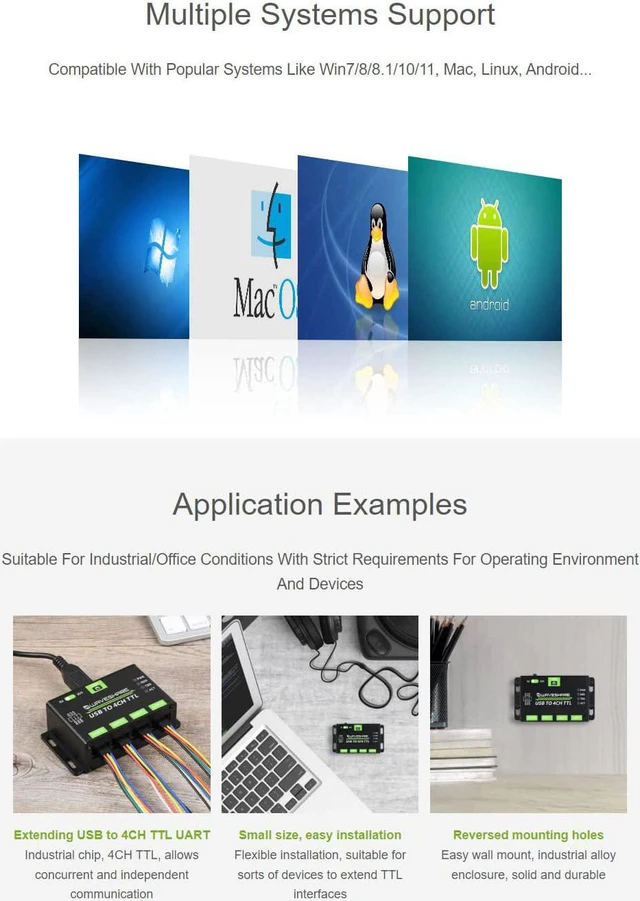 Alt view image 5 of 7 - Waveshare 2PCS Industrial USB to 4CH TTL Converter USB to UART with Multi Protection Circuits Multi Systems Support