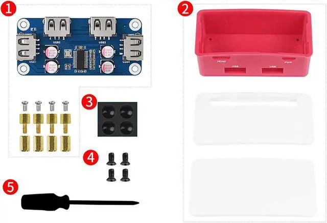 Alt view image 2 of 7 - waveshare USB HUB Box Kit for Raspberry Pi Zero/Zero W/Zero WH, Extended 4X USB Ports Compatible with USB 2.0/1.1, USB HUB HAT (B) Inside, with Pogo Pin Design, Dull Polish Surface, Nice&Dust-Proof