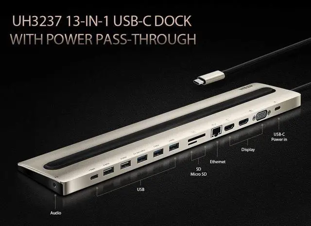 Alt view image 3 of 6 - ATEN UH3237 USB-C Multiport Dock with Power Pass-Through