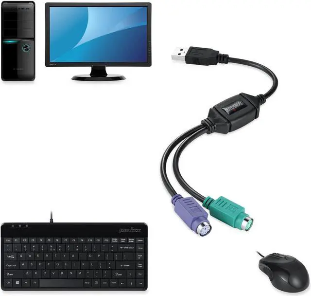 Alt view image 2 of 7 - Perixx PERIPRO-401 PS2 to USB Adapter for Keyboard and Mouse - Built-in USB Controller - Black