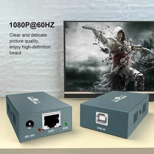 Alt view image 4 of 7 - USB Extender Over Ethernet RJ45 LAN Extension, with 4 USB 2.0 Ports, Transmit 50m/165ft Over Ethernet Cat5/5e/6/7, Support Power Over Cable, Play and Plug, No Driver Required