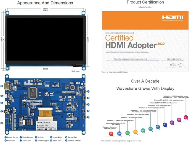 Alt view image 6 of 6 - waveshare 7inch QLED Quantum Dot Display 1024×600 Resolution, Compatible with Raspberry Pi 5/4B/3B+/3A+/2B/B+/A+/Zero/Zero W/WH/Zero 2W CM3+/4, Supports Windows