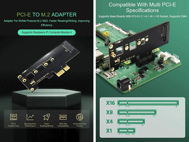 Alt view image 2 of 4 - waveshare PCIe to M.2 Adapter Supports Raspberry Pi Compute Module 4 Adapter for NVMe Protocol M.2 SSD Faster Reading/Writing Improving Efficiency