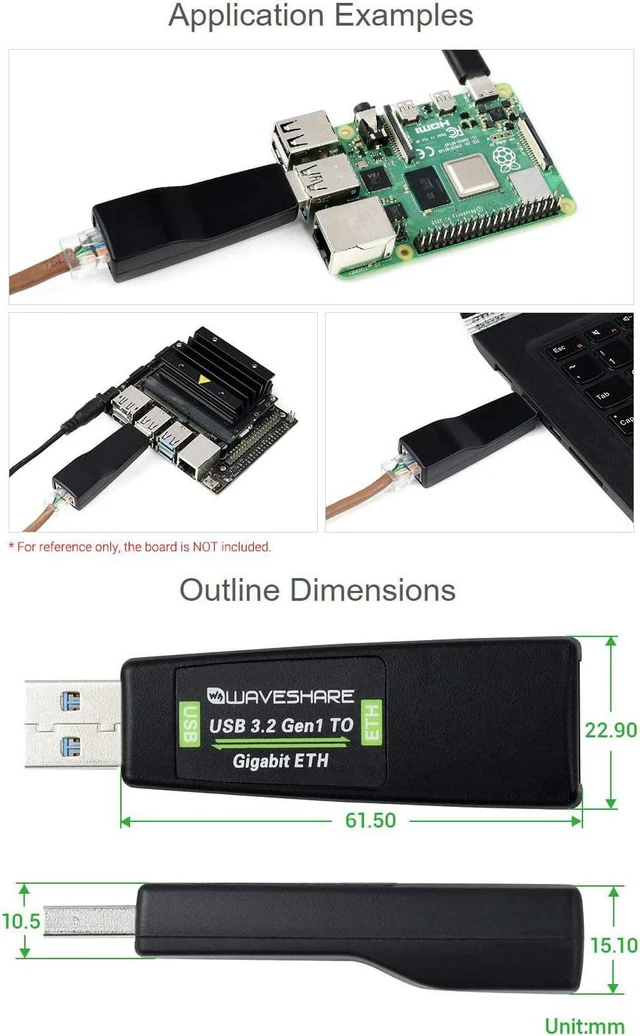 Alt view image 6 of 6 - Waveshare USB 3.2 Gen1 to Giga-bit Ethernet Converter No Driver Required Plug and Play Multi Systems Compatibility