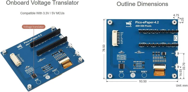 Alt view image 6 of 7 - Waveshare 4.2inch E-Paper E-Ink Display Module (B) for Raspberry Pi Pico 400×300 Pixels Red/Black/White with SPI Interface