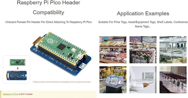 Alt view image 5 of 7 - Waveshare E-Paper-2.13inch Display Module for Raspberry Pi Pico Ideal for Price Tags/Shelf Labels