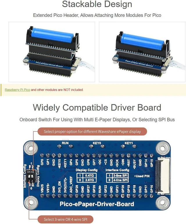 Alt view image 6 of 7 - Waveshare 7.5inch E-Paper E-Ink Display Module for Raspberry Pi Pico 800×480 Pixels Black/White SPI Interface