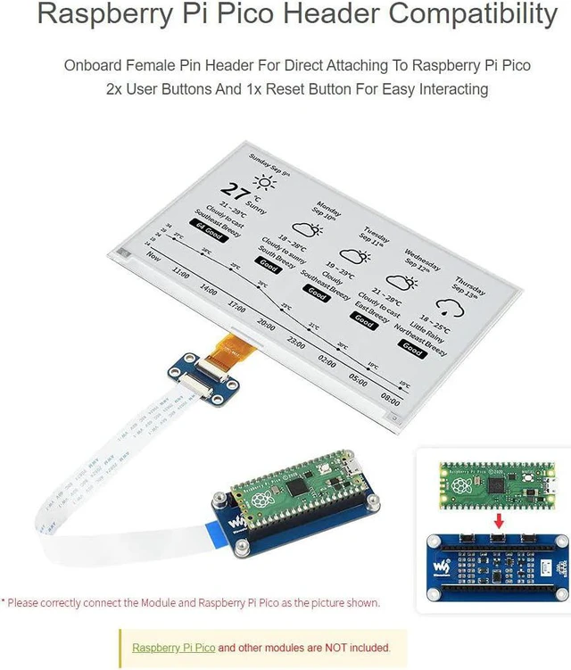 Alt view image 5 of 7 - Waveshare 7.5inch E-Paper E-Ink Display Module for Raspberry Pi Pico 800×480 Pixels Black/White SPI Interface