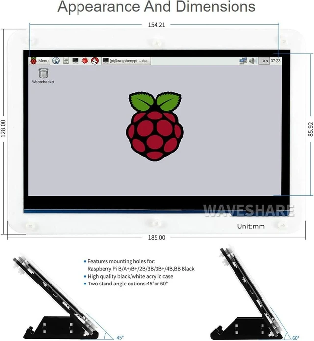 Alt view image 5 of 6 - Waveshare All-in-One Computer Includes Raspberry Pi 4 Model B 7inch Capacitive Touch HDMI LCD and TF Card