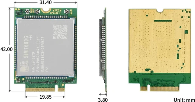 Alt view image 3 of 7 - Waveshare SIM7600G-H-M.2 SIMCom Original 4G LTE Cat-4 Module Global Coverage with GNSS Support M.2 B Key Connector LTE-TDD LTE-FDD HSPA+ GSM GPRS Edge