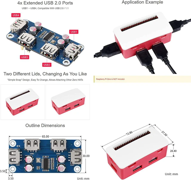 Alt view image 5 of 7 - Waveshare USB HUB Box for Raspberry Pi Zero Series 4X USB 2.0 Ports Suitable for Raspberry Pi Zero Series