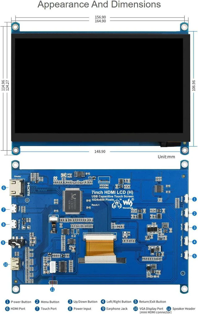 Alt view image 7 of 7 - waveshare 7inch Capacitive Touch Screen LCD Compatible with Raspberry Pi 5/4B/3B+/3A+/2B/B+/A+/Zero/Zero W/WH/Zero 2W CM3+/4 Series Boards 1024×600 Resolution HDMI IPS Supports Windows