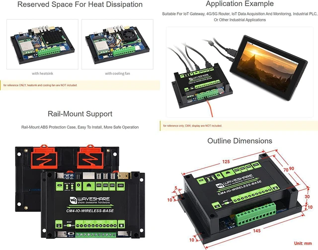 Alt view image 6 of 7 - Waveshare Industrial IoT Wireless Expansion Module Designed for Raspberry Pi Compute Module 4 Bundle with 4G Module SIM7600G-H-PCIE 12V 2A Power Adapter and So on(7 Items)
