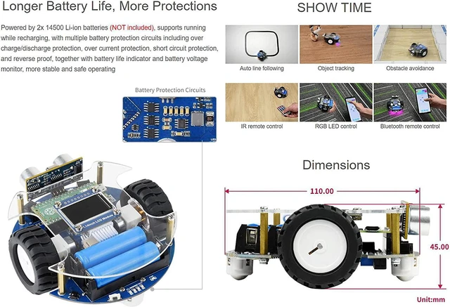 Alt view image 4 of 7 - Waveshare Unassembled PicoGo Mobile Robot Compatible with Raspberry Pi Pico(pre-soldered Header) Self Driving Remote Control Integrates Colorful RGB LED and More