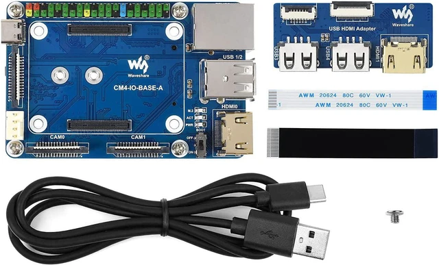 Main image of Waveshare CM4-IO-BASE-A for Raspberry Pi Compute Module 4 Bundle with USB HDMI Adapter (6 Items)