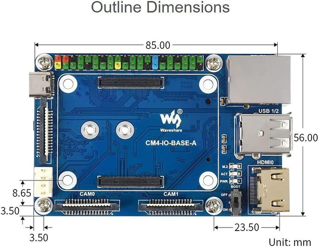 Alt view image 3 of 7 - Waveshare CM4-IO-BASE-A for Raspberry Pi Compute Module 4 Bundle with USB HDMI Adapter (6 Items)