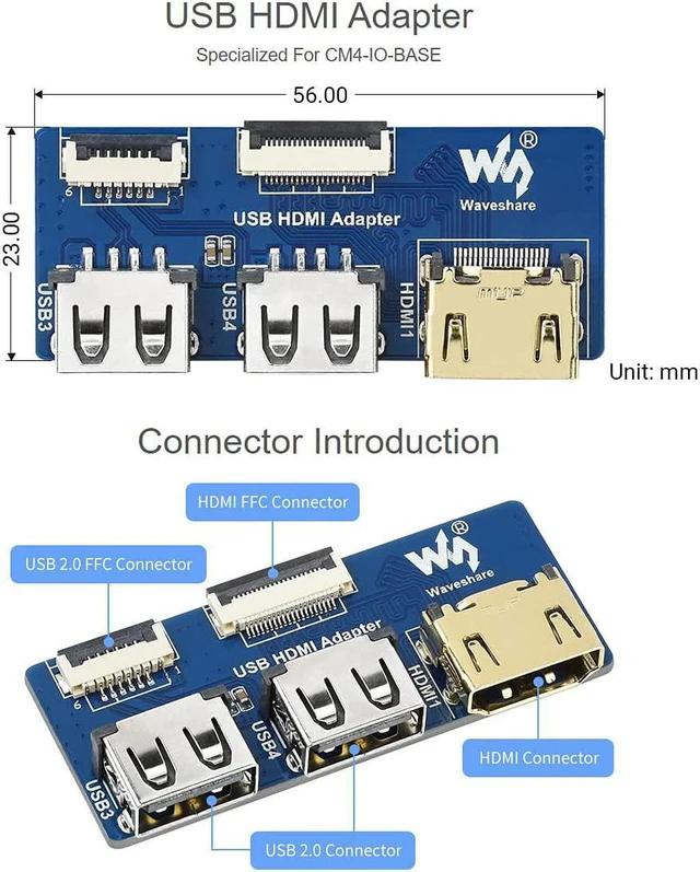 Alt view image 3 of 7 - waveshare USB HDMI Adapter Specialized for CM4-IO-BASE Adapting FFC Connector to Standard Connector
