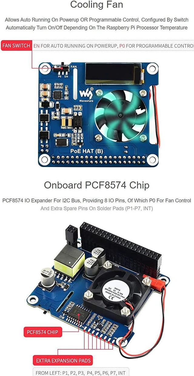 Alt view image 5 of 7 - waveshare PoE HAT (B) for Raspberry Pi 3B+/4B 802.3af Power-Sourcing Equipment Required